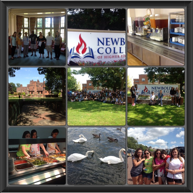 Mosaico de fotos do intercâmbio no Newbold College, com passeios e paisagens da viagem