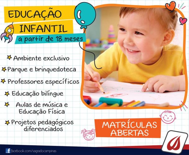 Peça da Educação Infantil a partir de 18 meses, com matrículas abertas e a lista de diferenciais