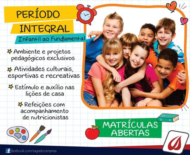 Peça do Período Integral, do infantil ao fundamental, com matrículas abertas e a lista de atividades