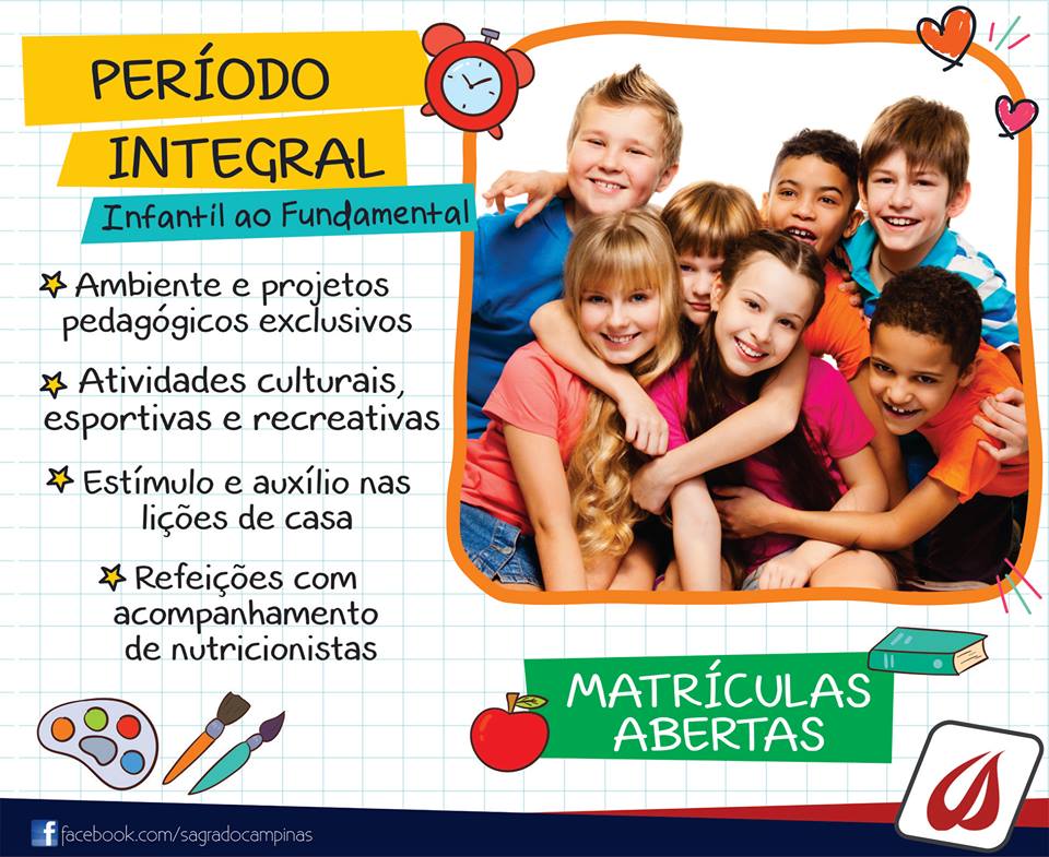 Peça do Período Integral, do infantil ao fundamental, com matrículas abertas e a lista de atividades