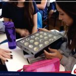Alunos da 2ª série do Ensino Médio observam amostras de rochas e minerais na aula de Geografia