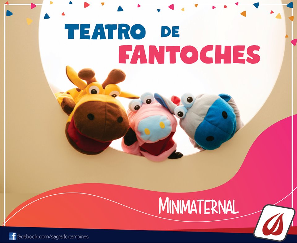 Peça do Teatro de Fantoches do minimaternal, com bonecos coloridos