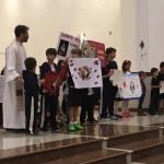 Celebração do 4º dia da Novena de Santa Rita, com alunos, pais, Irmãs Calvarianas e equipe pedagógica