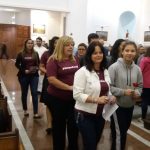 Celebração do 4º dia da Novena de Santa Rita, com alunos, pais, Irmãs Calvarianas e equipe pedagógica