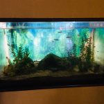 Painel com pintura de paisagem, registro do projeto Releitura de Imagens do 2º ano
