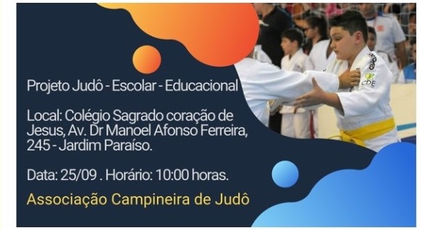 Peça da aula inaugural de judô, dia 25 de setembro às 10h, realizada pela Associação Campineira de Judô