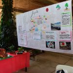 Estande com os trabalhos dos alunos na exposição da Semana Cultural