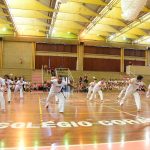 Apresentação de capoeira no ginásio durante a Semana Cultural