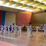 Apresentação de capoeira no ginásio durante a Semana Cultural