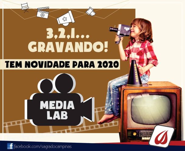 Peça do Media Lab com o tema 3, 2, 1 gravando, anunciando novidade para 2020
