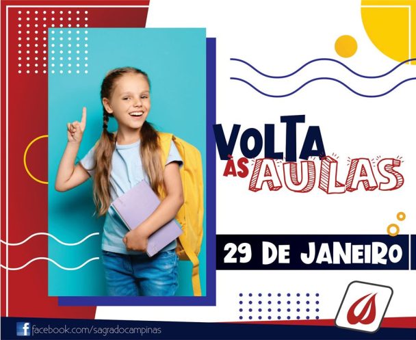 Peça de volta às aulas em 29 de janeiro, com uma aluna segurando cadernos