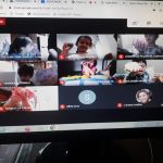 Tela da videochamada com os alunos da Educação Infantil durante uma aula on-line