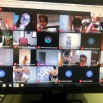 Tela da videochamada com os alunos da Educação Infantil durante uma aula on-line