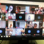 Tela da videochamada com os alunos do Ensino Fundamental durante uma aula remota