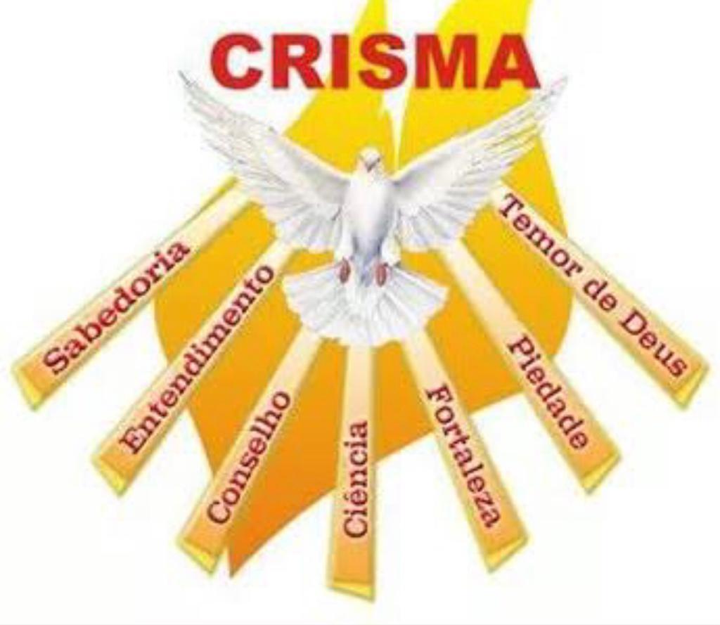 Arte da Crisma com a pomba do Espírito Santo e os sete dons, dos encontros de preparação