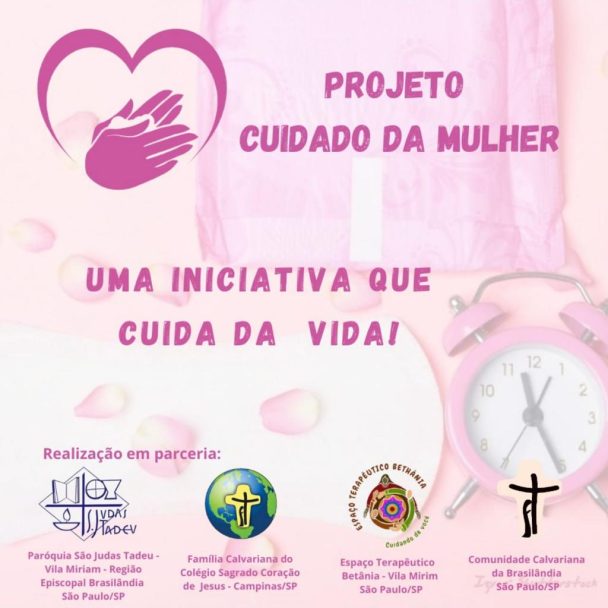 Cartaz do Projeto Cuidado da Mulher, do Dia de Ação Social, com as marcas das instituições parceiras