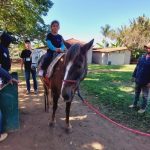 Aluno da Educação Infantil monta a cavalo na visita ao Sítio São José