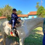 Aluno da Educação Infantil monta a cavalo na visita ao Sítio São José