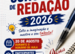 Cartaz do Concurso de Redação 2026, com as informações de data, horário e séries participantes